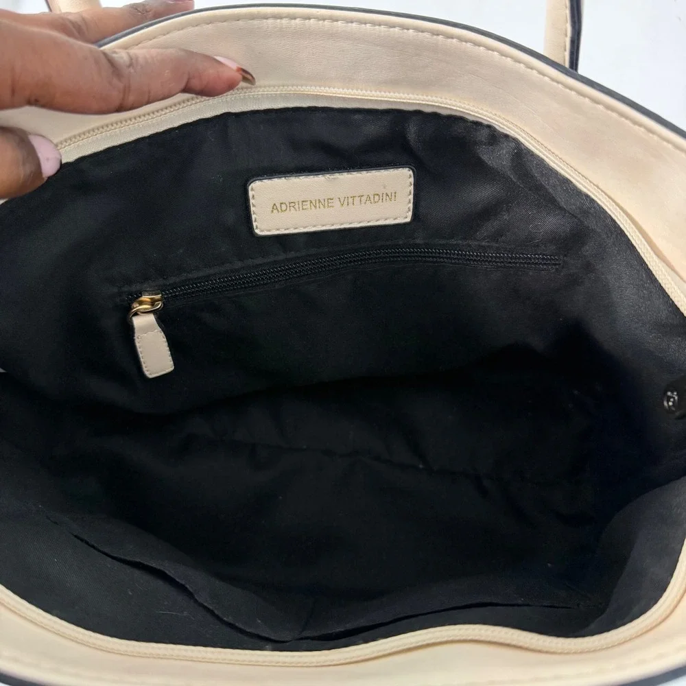 Adrienne Vittadini Black Faux Leather Leopard Print Satchel Handbag
